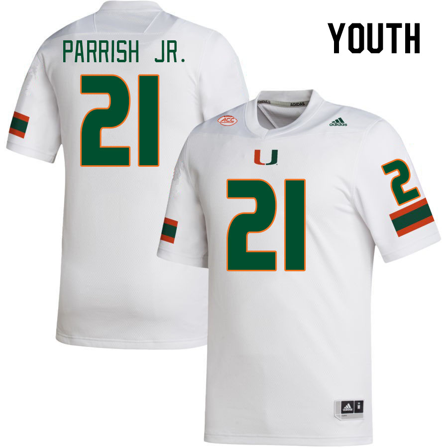 Youth #21 Henry Parrish Jr. Miami Hurricanes College Football Jerseys Stitched-White